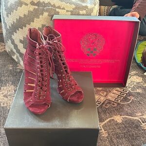 Vince Camuto Burgundy Lace-Up Heels
